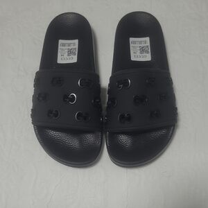 Black Embossed Slide Sandals